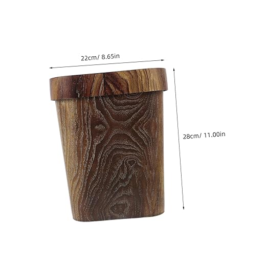 Square Trash Can with Faux Wood Grain Lidless Plastic Wastebasket with Removable Press Ring for Office Bedroom Kitchen Space-Saving Reusable Garbage Bin for Home and Farmhouse