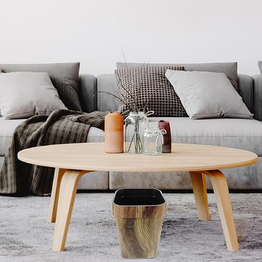 Vintage Style Imitated Wood Trash Bin Large Square Indoor Rubbish Can for Bedroom Lounge Accommodation Thickened PP Material Space-Saving Creative Wastebasket
