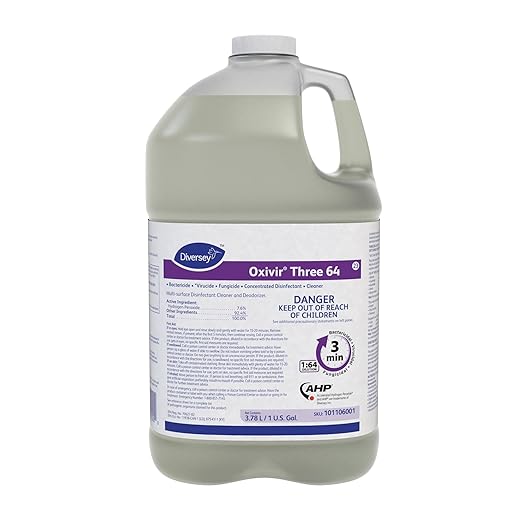 Oxivir Diversey 101106001 Three 64 Liquid Disinfectant Powered by Accelerated Hydrogen Peroxide (AHP) Unscented Concentrate 1-Gallon
