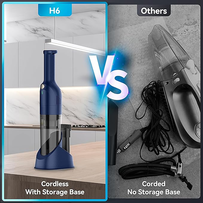 Handheld Vacuum Cordless Rechargeable Car Vacuum Cleaner with 30 Mins Runtime Mini Hand Vacuum with 10000 Pa Powerful Suction Portable Hand Held Vacuum for Car Pet Hair Hardwood Floor Home (Azure)