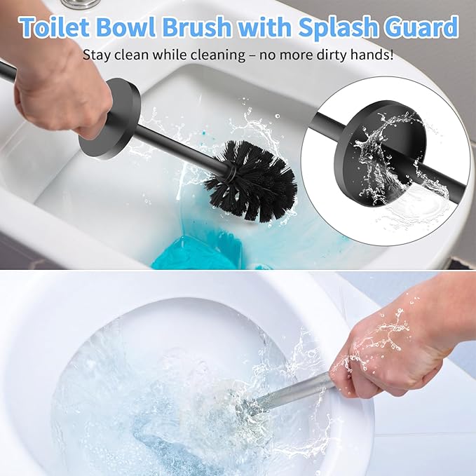 Stainless Steel Toilet Brush and Holder Set Wall Mount Heavy Duty Toilet Bowl Brush Oil Rubbed Matte Black Toilet Brush Set with Long Handle for Bathroom and Farmhouse