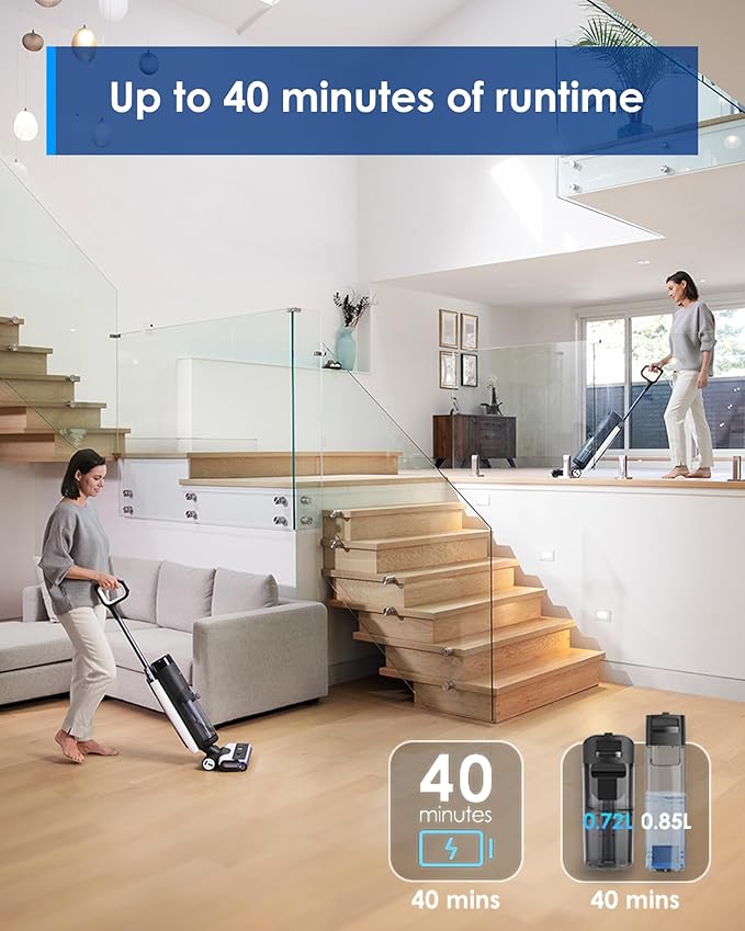 Tineco Floor ONE S7 FlashDry Smart Cordless Wet Dry Vacuum Cleaner Long Runtime Great for Sticky Messes Self-Cleaning 158℉Hot Air FlashDrying Dual-Sided Edge Cleaning Extended Battery Lifespan