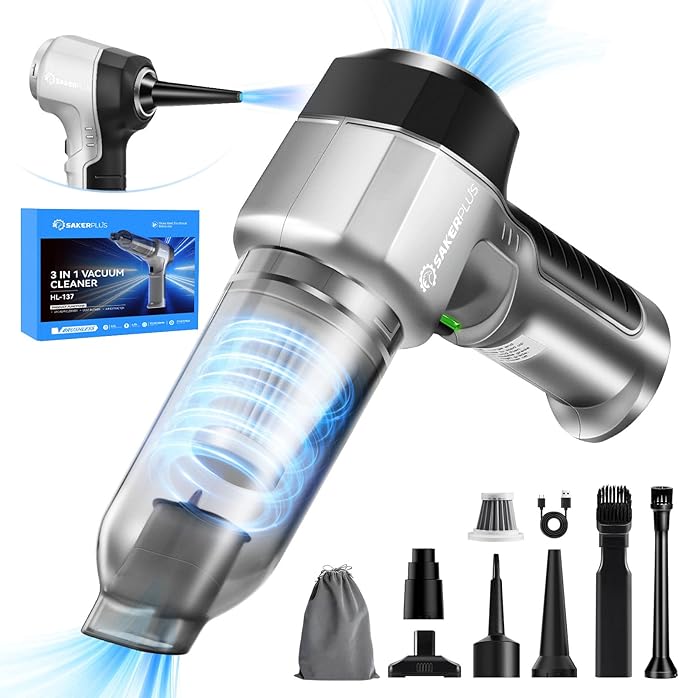 Mini Vacuum Cleaner 3 in 1 Car Vacuum Cleaner High Power 15000PA Powerful Suction Air Duster 7500mAh Dual FilterAdjustable Small Vaccum Portable Cordless for CarsDesktopHome - HL137