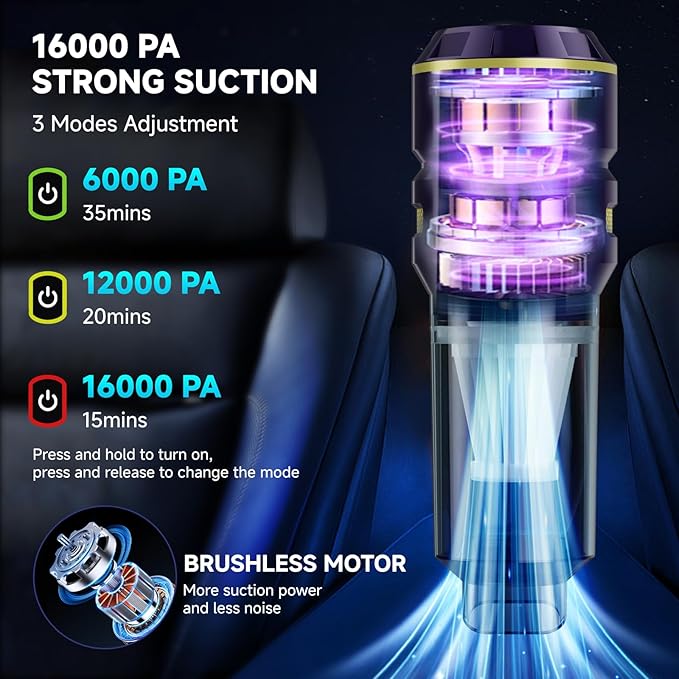 Handheld Vacuum Cordless Car Vacuum Cleaner with High Power Strong Suction Compressed Air Dusters with LED Light Mini Portable Hand Vacuum Blower for Home Pet (Navy)
