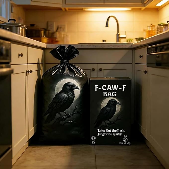 F-CAW-F Trash Bags 60 Count Funny Crow Design Eco-Friendly Waste Bags Humorous Takes Out the Trash Judges You Quietly Leak-Proof Tear-Resistant for Home Office and Outdoor Use (2 PCS)