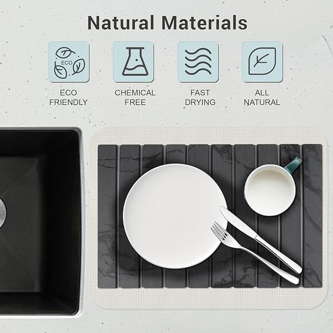 23*16'' Large Diatomaceous Earth Stone Quick Drying Mat For Kitchen Counter Bathroom Foldable and Absorbent Drying Stone Mat Home Pad Fast-Drying Floor Mat Dark Gray
