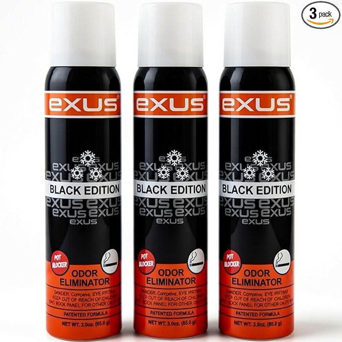 Exus Odor Eliminator &amp Air Freshener Spray For Strong Odor Use for house car bathrooms Kitchen office. Strong Air freshener can eliminate ANY SMELL -3.0 Oz. (3 Pack - 9.0 Oz.) (Black Edition)