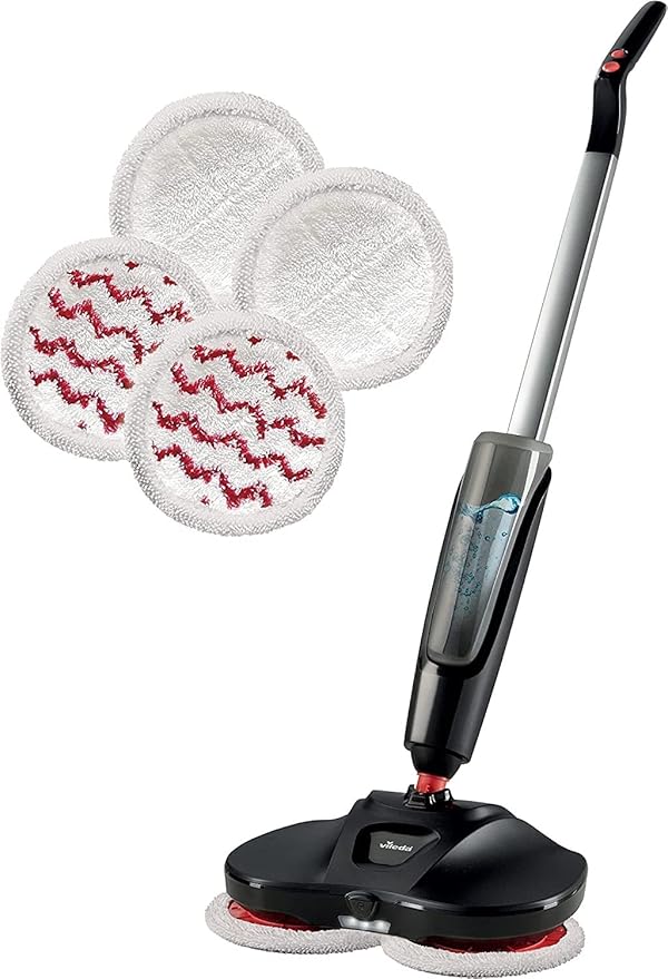 Vileda Looper Electric Spray Mop for Effortless Cleaning in Corners and Under Furniture Spray Function to Regulate Water Amount 35 Minutes of Battery Life Black