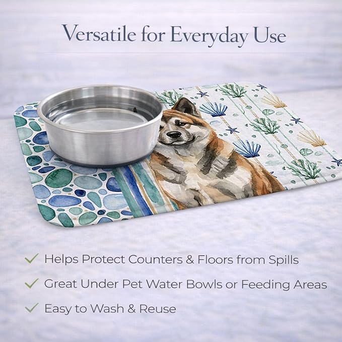 Caroline's Treasures Brindle Akita Coastal Sea Glass Dish Drying Mat Absorbent Dish Drying Mat Pad for Kitchen Counter Dish Drainer Mat for Countertop 14 x 21 Multicolor