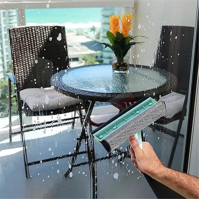 Window Wiper Glass Cleaner for Bathroom Glass Cleaning Brush with Spray WindowHousehold Cleaning Tools ﻿(Green)