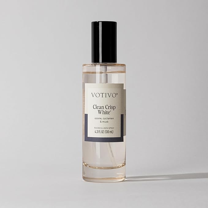 Votivo Clean Crisp White 4.3 oz Room &amp Linen Spray | Luxurious Cotton Scented Air Freshener for Linens &amp Living Areas | Premium Long Lasting Fragrance