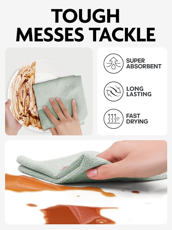 Fantasticlean Microfiber Cleaning Cloth Roll -75 pack Tear Away Microfiber Towels 12 x 12 Reusable Washable Scratch Free Ultra Absorbent Dishcloth for All-around Cleaning Supplies (Moss Green)