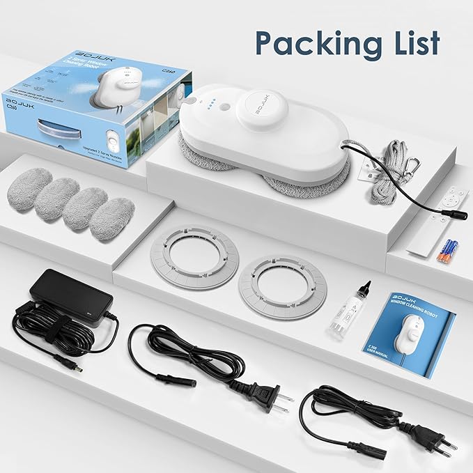 Window Cleaning Robot 5000Pa Suction Dual Spray AI Smart Path Planning Wet and Dry Glass Cleaner with Edge Detection and Anti-Drop Protection for High-Rise Windows (White)