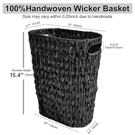 5 Gallon Wicker Trash CanBlack Bathroom Trash CanWicker Trash Basket with HandlesHandwoven Small Waste Basket for BathroomBedroomKitchenOffice20 Liters