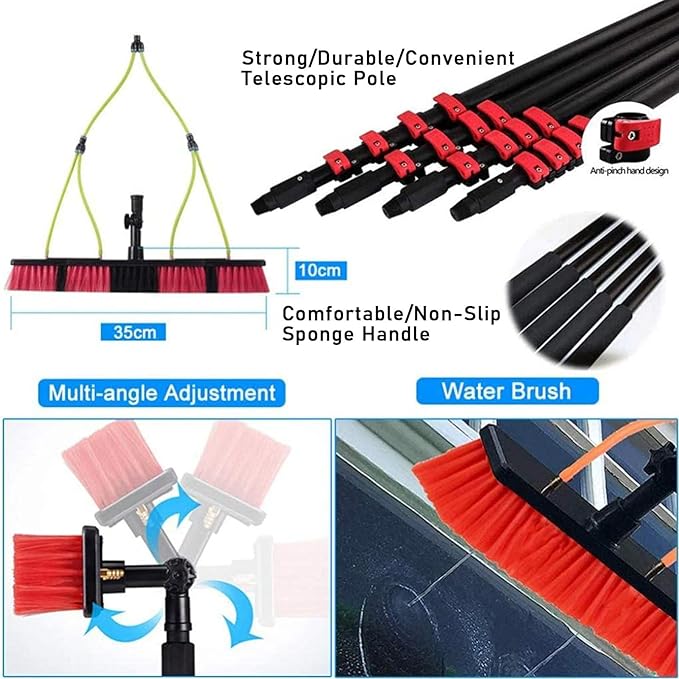 Window Cleaning Rod 3.6-12 M Water Fed TelescopicBrush.Water/Hose Delivery Pole Window Cleaning Brush Unit Telescopic Window Cleaning Kit (3.6M/12FT)
