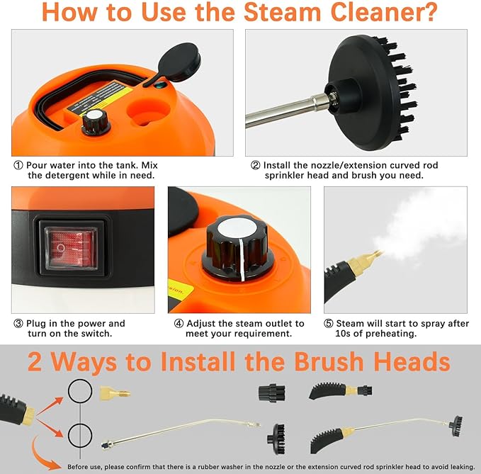 Handheld Steam Cleaner 1500W High Pressure 6 Adjustable Speeds High Temperature Multifunctional Cleaning for Kitchen and Bathroom