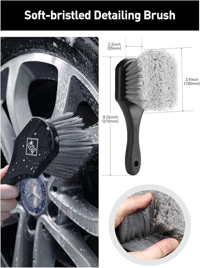 Fantasticlean 7PCS Car Wheel Cleaning Pro Kit Tire Brush Soft-bristled Rim Brush Microfiber Flat Wheel Brush Double-Ended Detailing Brush Detailing Pads Scratch-Free &amp Multipurpose
