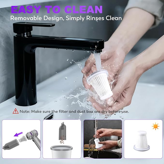Handheld Car Vacuum Cordless 22000PA Strong Suction Mini Vacuum Cleaner with Brushless Motor 4-in-1 Portable Vacuum for Car Detailing Home Office &amp Travel Silver Purple