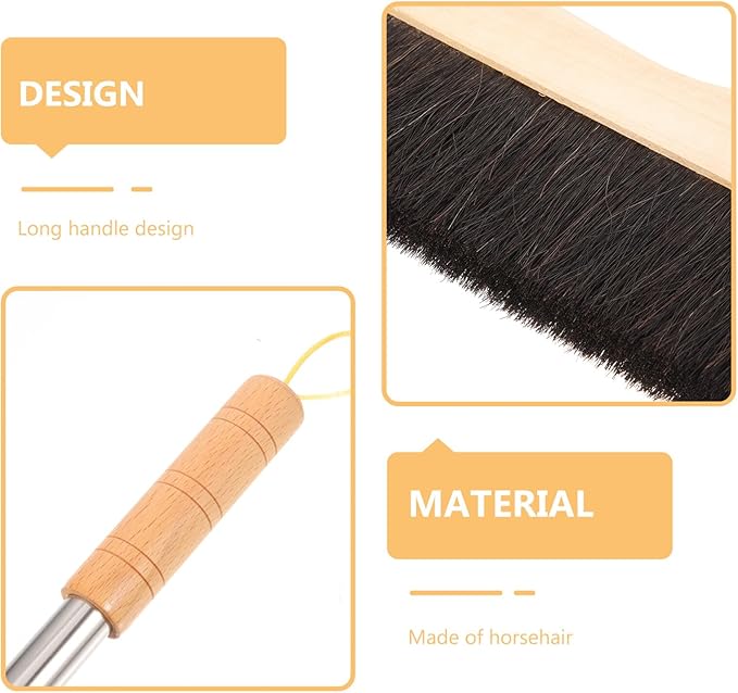 Long Handle Horsehair Brush Soft Bristle Cleaning Brush for Pet Hair Removal Indoor/Outdoor Anti-Slip Handle Easy to