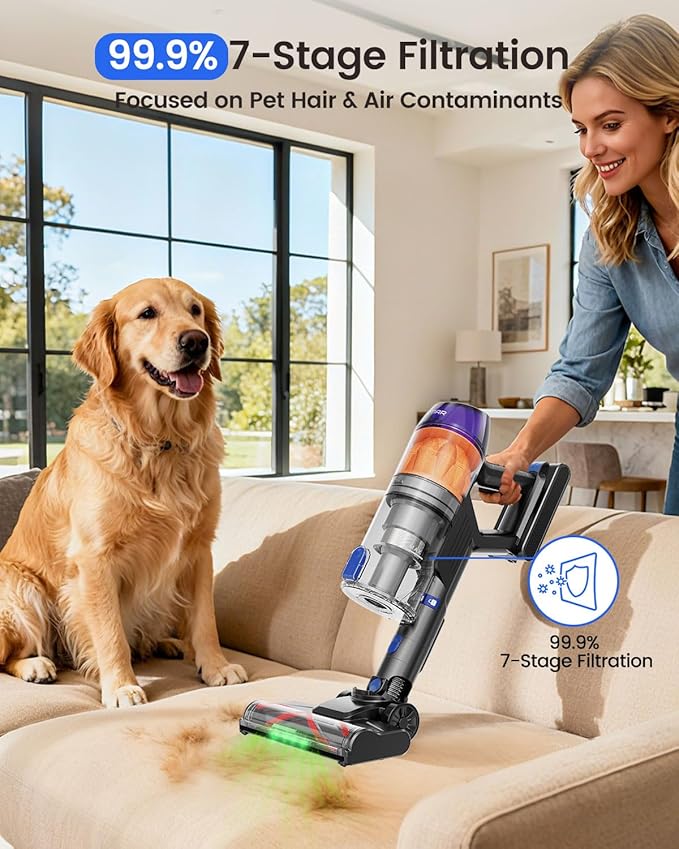 Cordless Vacuum Cleaner 500W Vacuum Cleaners for Home Pet Hair 60Mins Cordless Stick Vacuums with LED Display Anti-Tangle Lightweight Vacuum for Hard Floors CarpetBlue