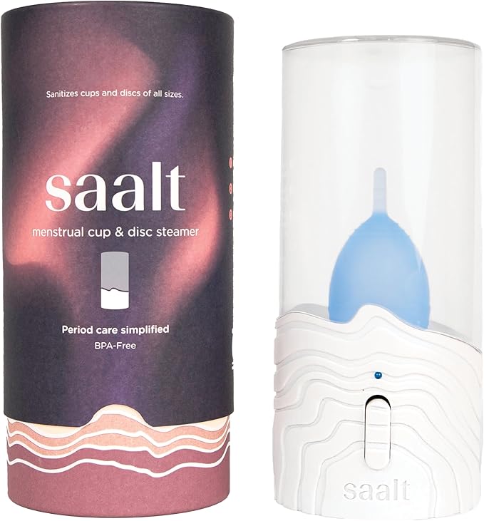 Saalt Menstrual Cup Steamer - Period Cup &amp Disc Sanitizer - Hands-Free Steam Sanitizer- No-Boil Design with Removable Power Cord - Compact &amp Portable - Arctic Mist