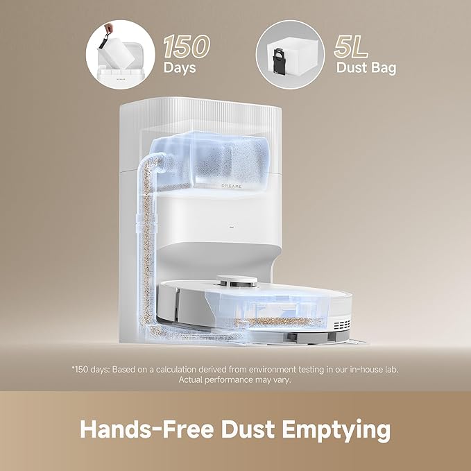 DREAME D20 Plus Robot Vacuum and Mop 13000Pa Suction Self-Emptying with 5L Dust Bag DuoBrush for Pet Hair LDS Mapping App &amp Voice Control 5200mAh Battery Ideal for Hard Floors &amp Carpet