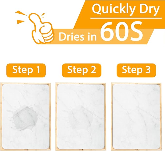 Golener Stone Drying Mat for Kitchen Counter Dish Drying Pad with Bamboo Rack Super Absorbent Diatomaceous Earth and Drying Rack Multi-purpose Quick Drying Mat Rack for Kitchen16”x12”Marble White