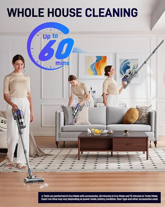 Cordless Vacuum Cleaner Vacuum Cleaners for Home 45KPA 550W Stick Handheld Portable 60 Mins Runtime Rechargeable Battery Pet Hair Hardwood Floor Vac Household Lightweight Hand Vac V10 Purple