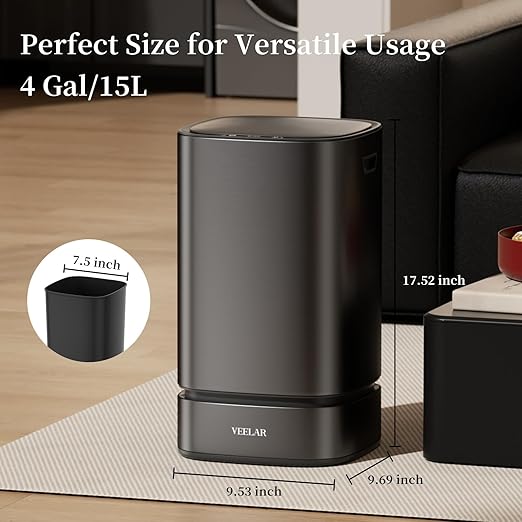 Motion Sensor Trash Can - Automatic Touchless 4 Gallon Garbage Bin for Bathroom Bedroom Kitchen Office (Stainless Steel 4Gal/15L)