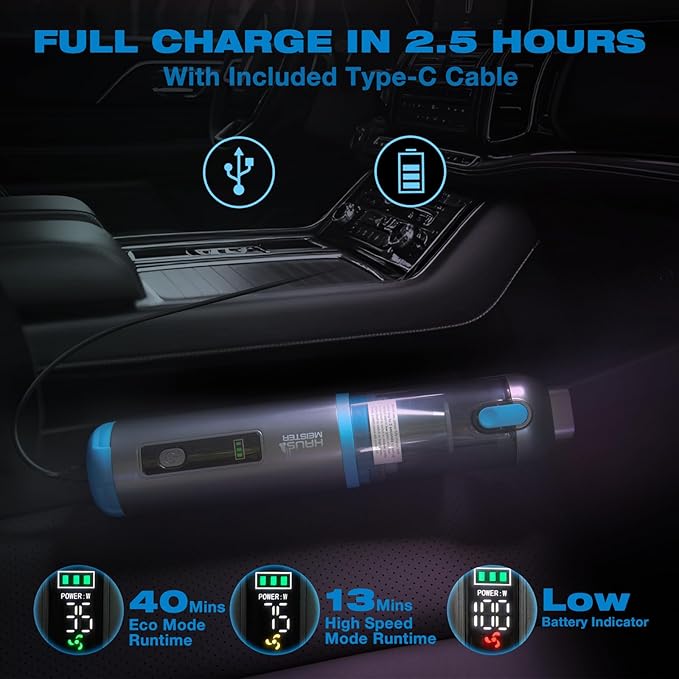 HAUSMEISTER Airflex One Cordless Car Vacuum 16000Pa 4-in-1 Handheld Vacuum with Air Duster &amp Inflator Portable Mini Vac for Car Detailing Pet Hair Keyboard Cleaning (Navy Blue)