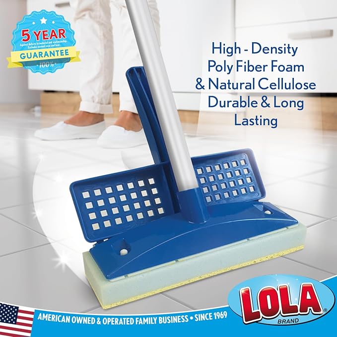 LOLA Squeeze Sponge Mop w/Poly Foam &amp a Natural Cellulose Layer Absorbs and Wicks Moisture Hard Surface Cleaner Refillable 9” Wide Head