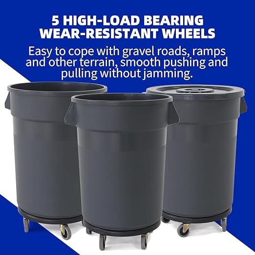32 Gallon Outdoor Trash Can with Lid and Wheels Removable Wheels and Sturdy Handle Outdoor Trash Can for Outdoors Hospitals Garages Backyards and Yards (Grey)