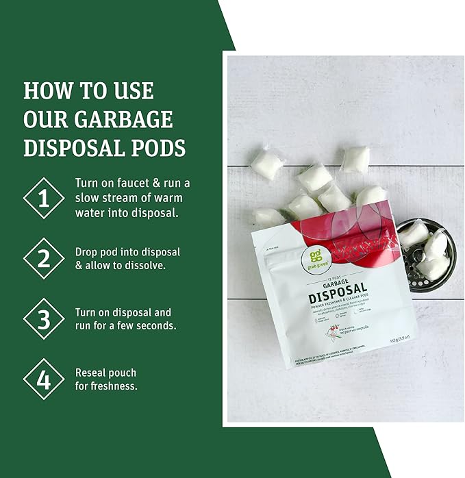 Grab Green Naturally-Derived Mineral-Based Disposal Cleaner &amp Freshener Pods Red Pear with Magnolia 12 Pods (4-Pack)