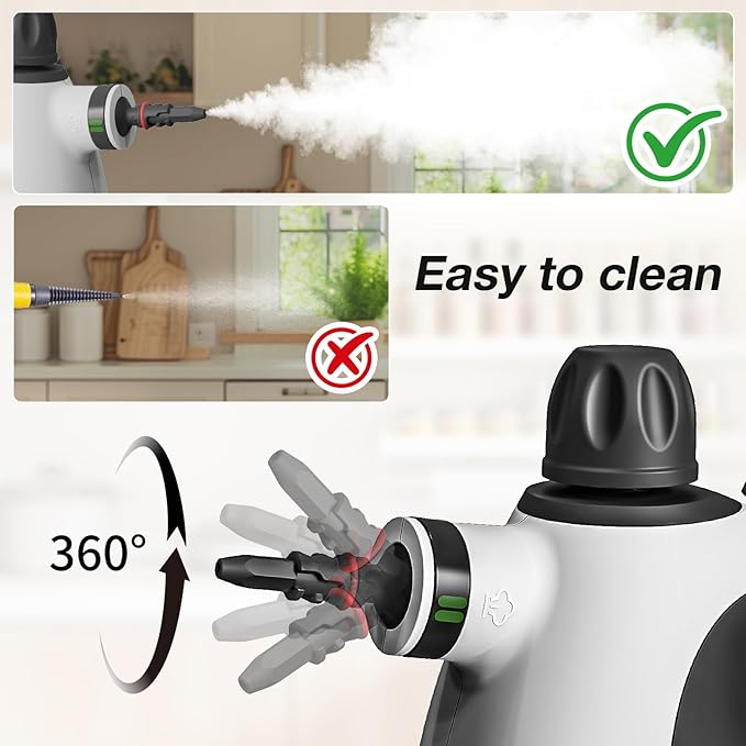 Handheld Steam Cleaner Pressurized Multi-Purpose Natural Steamer with 12 pcs Accessories Steamer for Cleaning Car Bathroom Countertop Upholstery Shower Couch Tile Grout Window Grease
