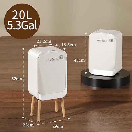 MRBIN Motion Sensor Trash Can Bathroom with Butterfly Lid and Leg 5.5 Gal / 20 L Tall Automatic Touchless Electric Smart Waste Basket Toilet Covered Garbage Dustbin for Bedroom Cream White