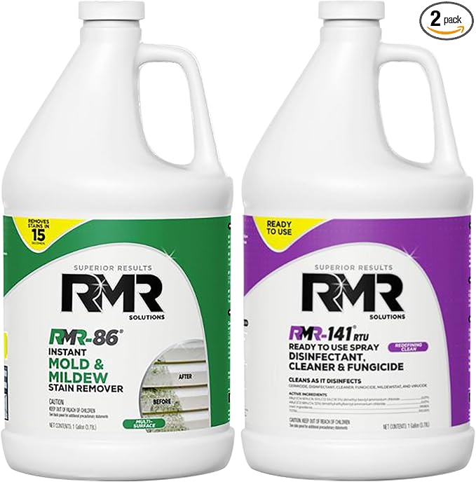 RMR Brands DIY Mold Remover Bundle - Complete Mold Killer &amp Stain Remover Bundle - Mold and Mildew Prevention Kit Disinfectant Spray Includes 2-1 Gallon Bottles