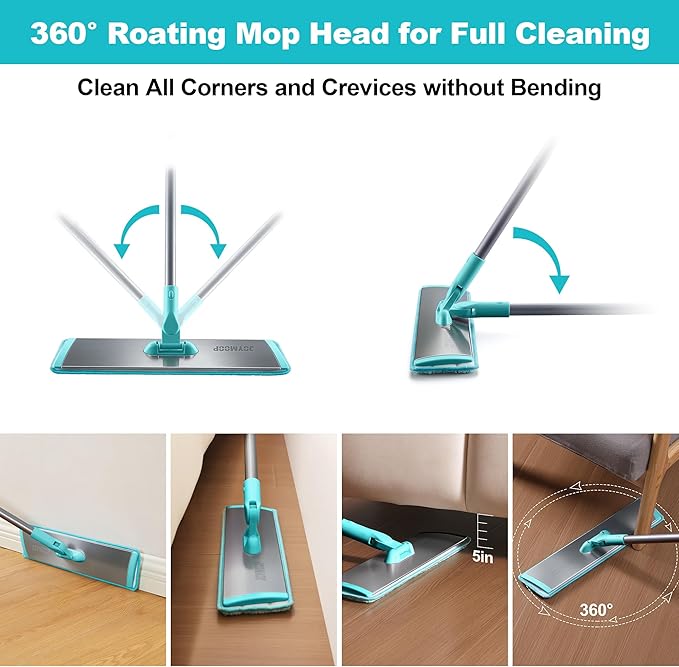 JOYMOOP 18 Inch Dust Mop for Hardwood Floors Heavy Duty Industrial Wet Dry Mops with Telescopic Handle Includes 3 Microfiber Mop Pads - Blue-Grey