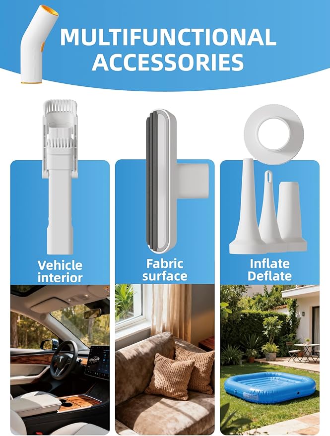 Cordless Car Vacuum 4-in-1 Portable Mini Handheld Vacuum Cleaner with 15000pa Suction Power 2 Suction Modes &amp Multi-Nozzles for Car Home Office Pet White