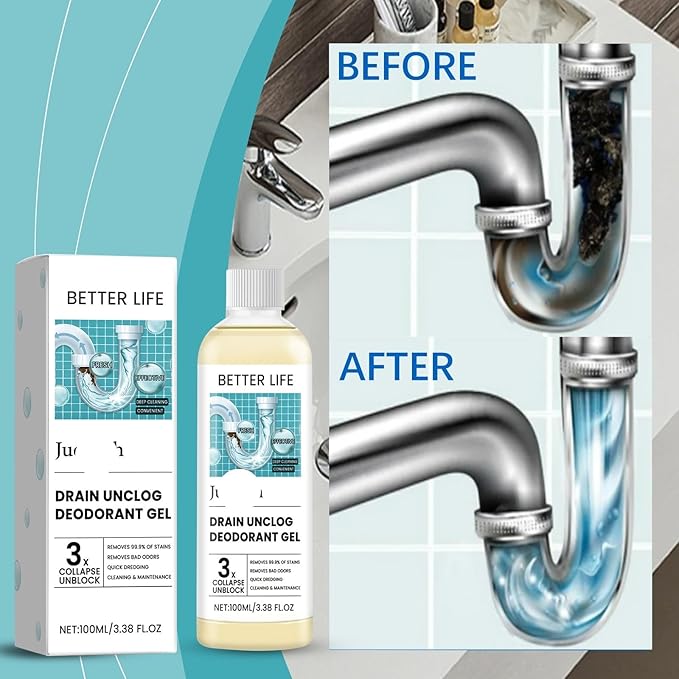 Drain Unclogging &amp Deodorizing Gel for Kitchen and Bathroom - Removes Hard Water Deposits Cleans and Deodorizes Pipes(2PCS)