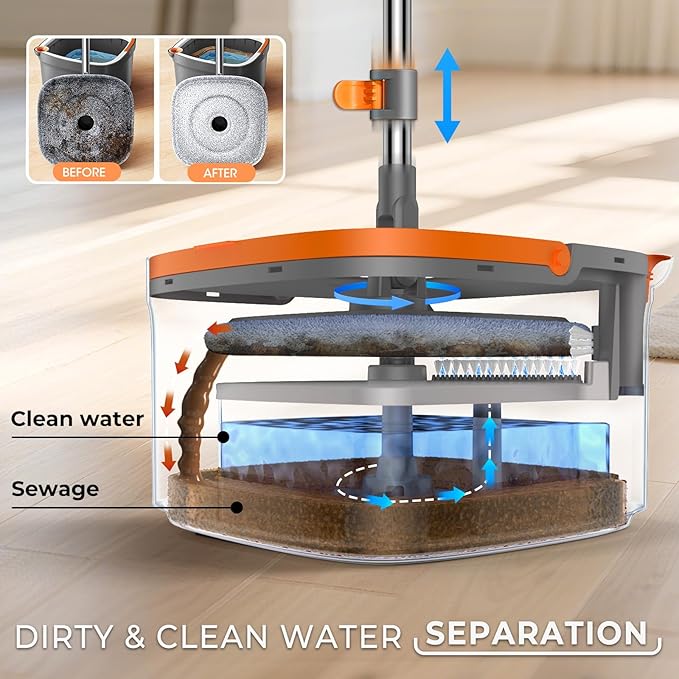 Mop and Bucket Spin Mop with Separate Dirty Water System Deep-Cleaning Mops for Floors Versatile Mops for Walls