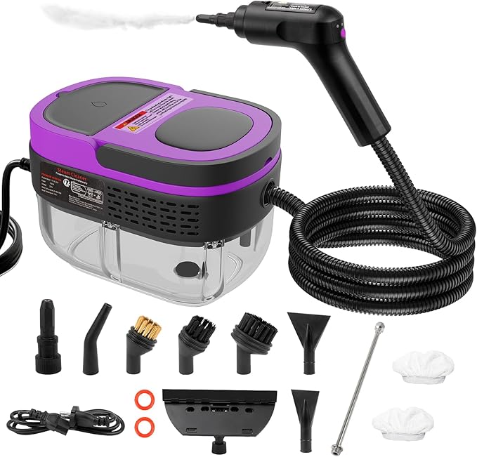 Steam Cleaner - 3-Level Adjustable Handle 15s Heat-Up - Steamer for Cleaning with 10pcs Accessories - Portable Steam Cleaner for Home for Car Dirt Grease Grout Tile Floor Couch Furniture-Purple
