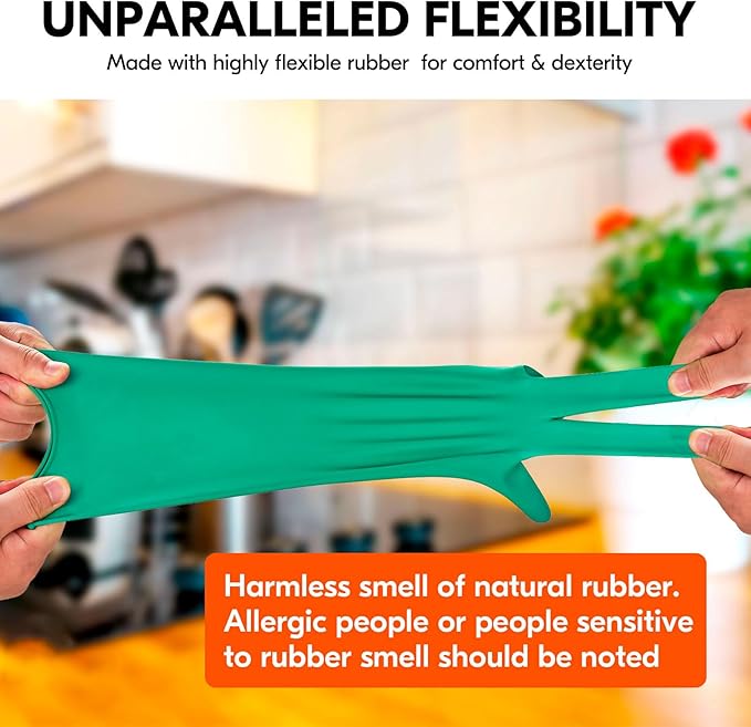 Vgo... 10-Pairs Reusable Household Gloves Rubber Dishwashing gloves Extra Thickness Long Sleeves Kitchen Cleaning Working Painting Gardening Pet Care (Size XL Green HH4601)
