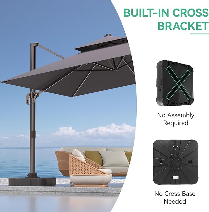 Patio Umbrella Base with Wheels Water&ampSand Filled Umbrella Stand Weights 285lbs Capacity Heavy Duty Outdoor Cantilever Umbrella Base