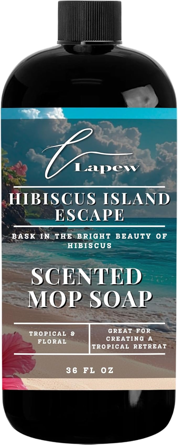 Lapew Hibiscus Island Scented Mop Soap - Luxury Floor Cleaner Concentrate for Mopping Tile Laminate Vinyl &amp Hardwood | Streak-Free Low-Foam | 36 oz