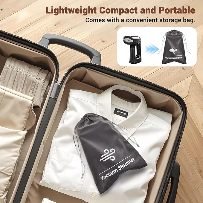 Vacuum Steamer for Clothes 3200Pa Suction Handheld Clothes Steamer Dual Mode LED Display Portable Travel Steamers for Clothes Steaming &amp Ironing 2 In 1 160ml Water Tank (for 110-120V) - Blac