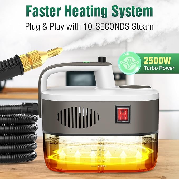 Steam Cleaner 10s Rapid Heating Steamer with 6 Levels 1.2L Water Tank Portable Powerful Steamer for Cleaning without chemicals Handheld Steam Cleaner for Home Car Grout Tile Floor Dirt