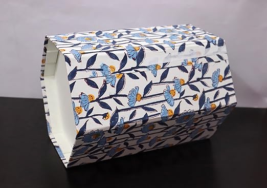 Generic Floral Hand Block Print Paper Dustbin Cotton Printed Wastebasket Indian Vintage Home Decor Hotel Room Decor (1 Green Blue Bell)