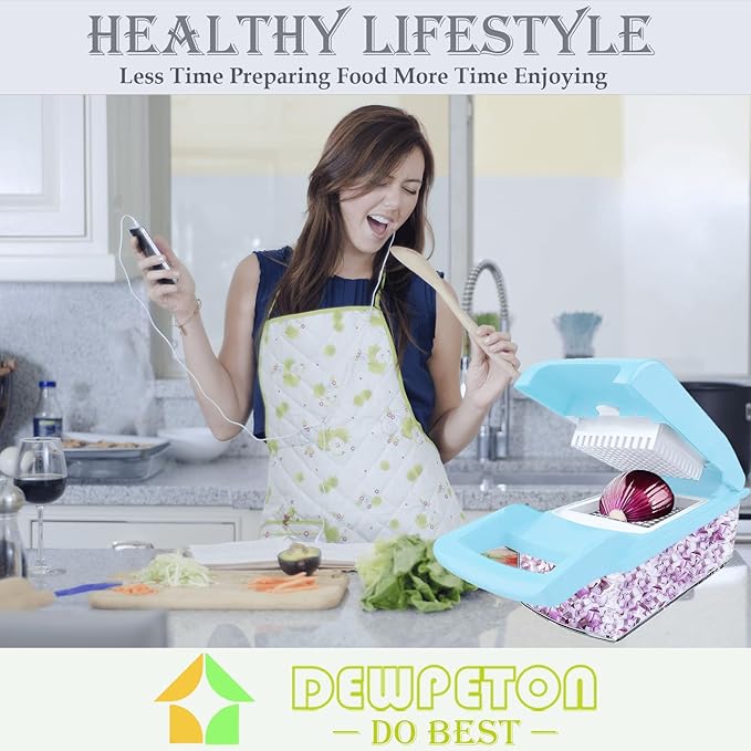 Pro-Series 16-in-1 Vegetable Chopper Dewpeton Mandoline Slicer Veggie Chopper Food Chopper with Container Vegetable Cutter Chopper &amp Spiralizer for Onion Salad (Home Essential Gadget &amp Kit