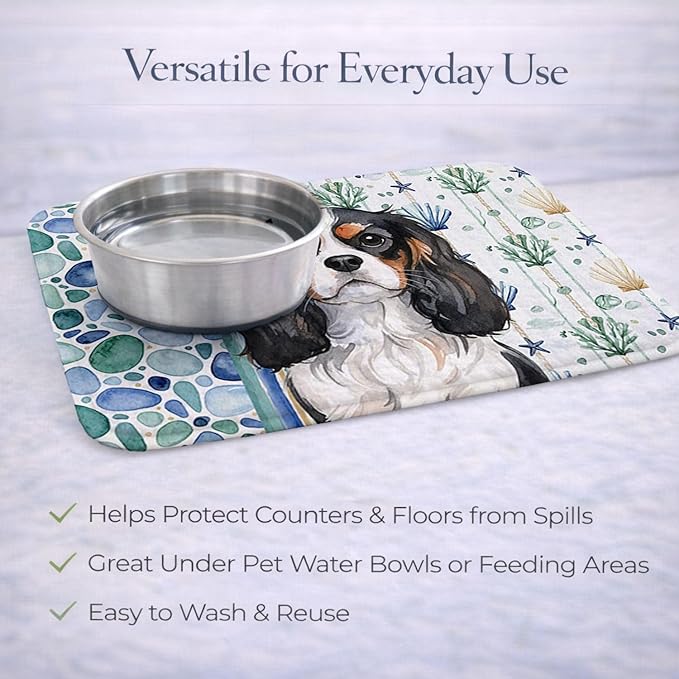 Caroline's Treasures Tricolor Cavalier Spaniel Coastal Sea Glass Dish Drying Mat Absorbent Dish Drying Mat Pad for Kitchen Counter Dish Drainer Mat for Countertop 14 x 21 Multicolor
