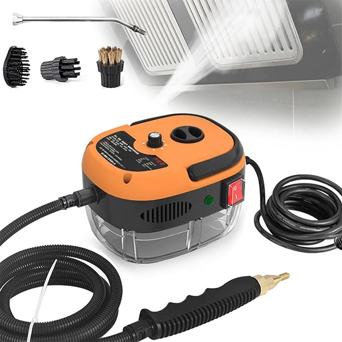 Portable Handheld Steam Cleaner High Temperature Pressurized Steam Cleaning Machine with 3 Brush Heads Suitable for Kitchen Furniture Bathroom CarOrange